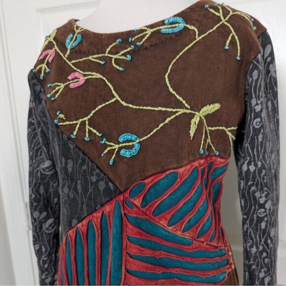 Rising International Embroidered Floral Dress Womens Size Small Brown Artsy Boho - Picture 2 of 9